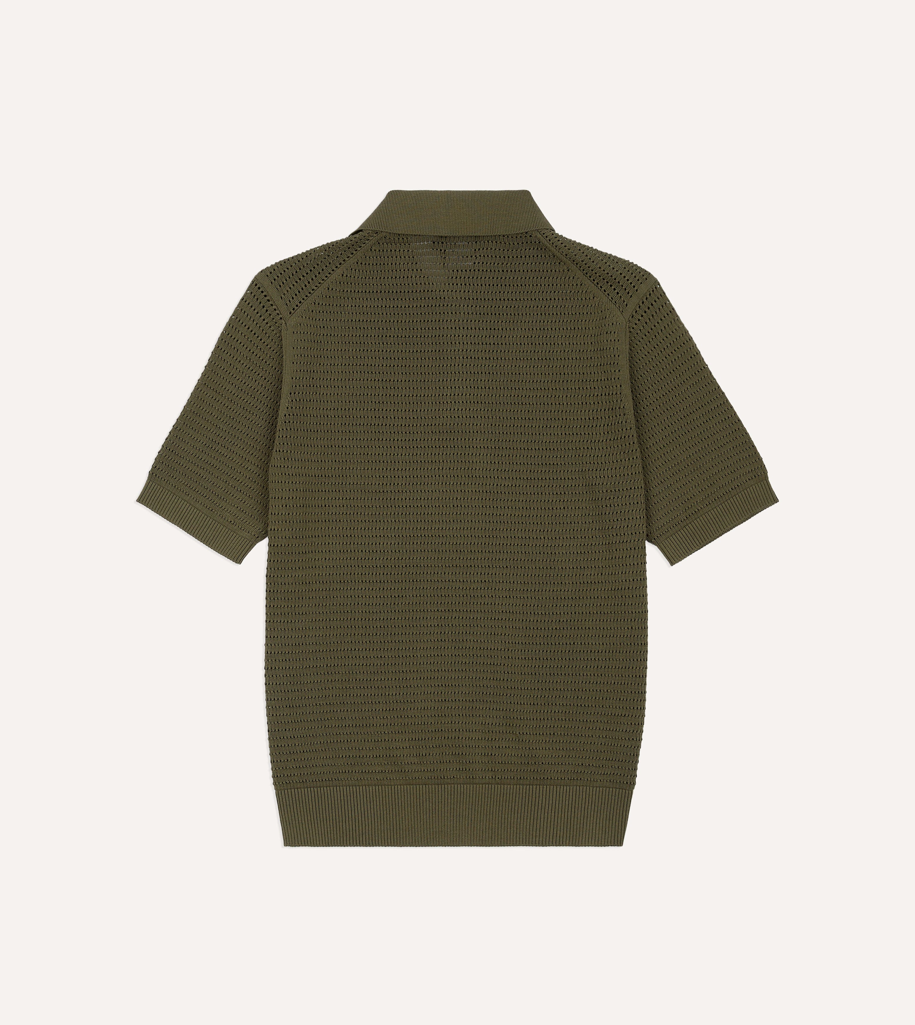 Olive Waffle Knit Cotton Short-Sleeve Polo Shirt - Image 5