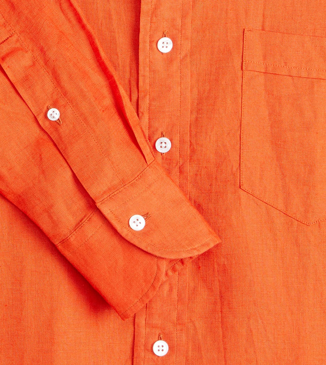 Orange Linen Spread Collar Shirt - Image 5