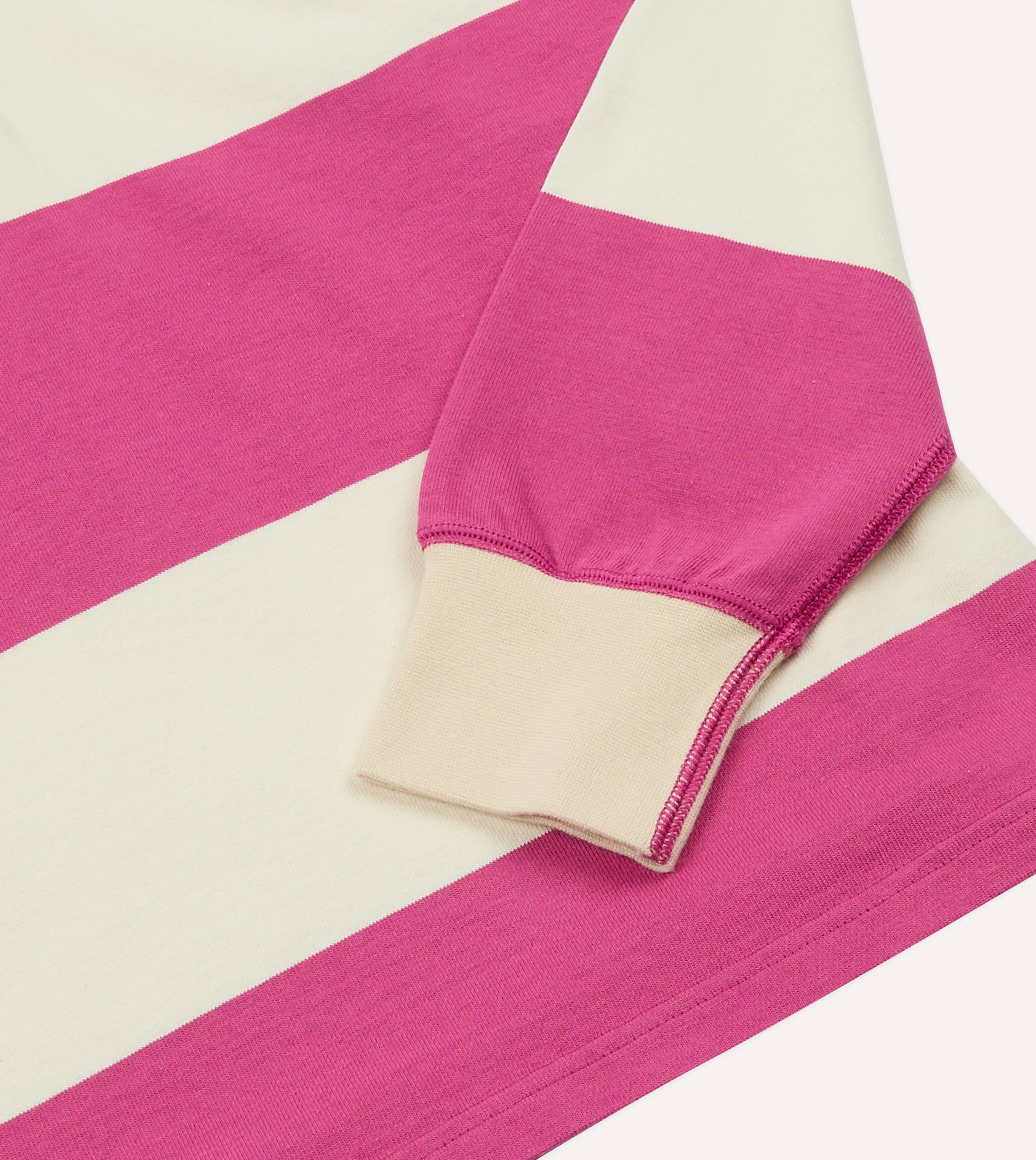 Pink and White Stripe Cotton Mandarin Collar Rugby Shirt - Image 5