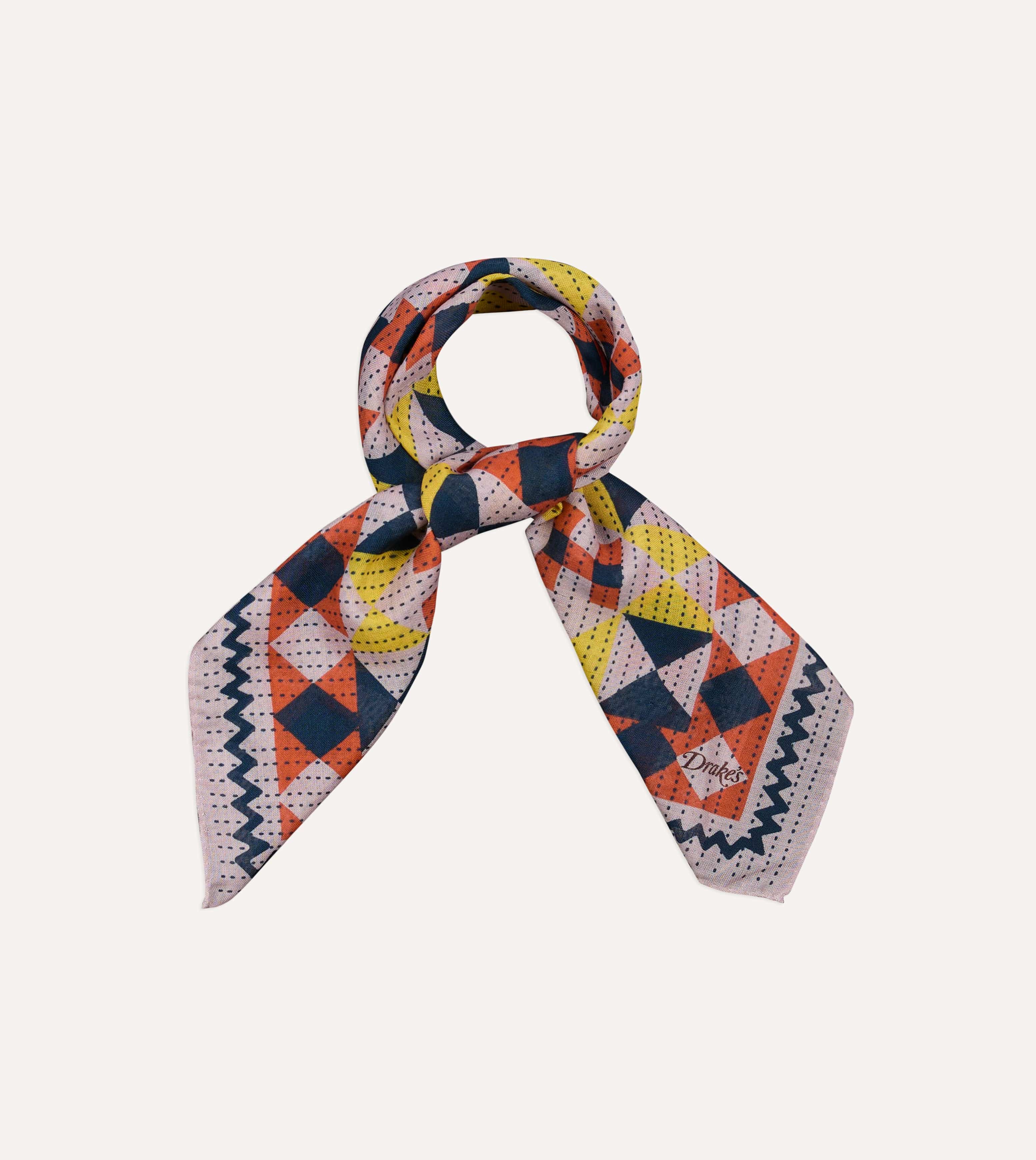 Pink Patchwork Print Wool-Silk Bandana - Image 4