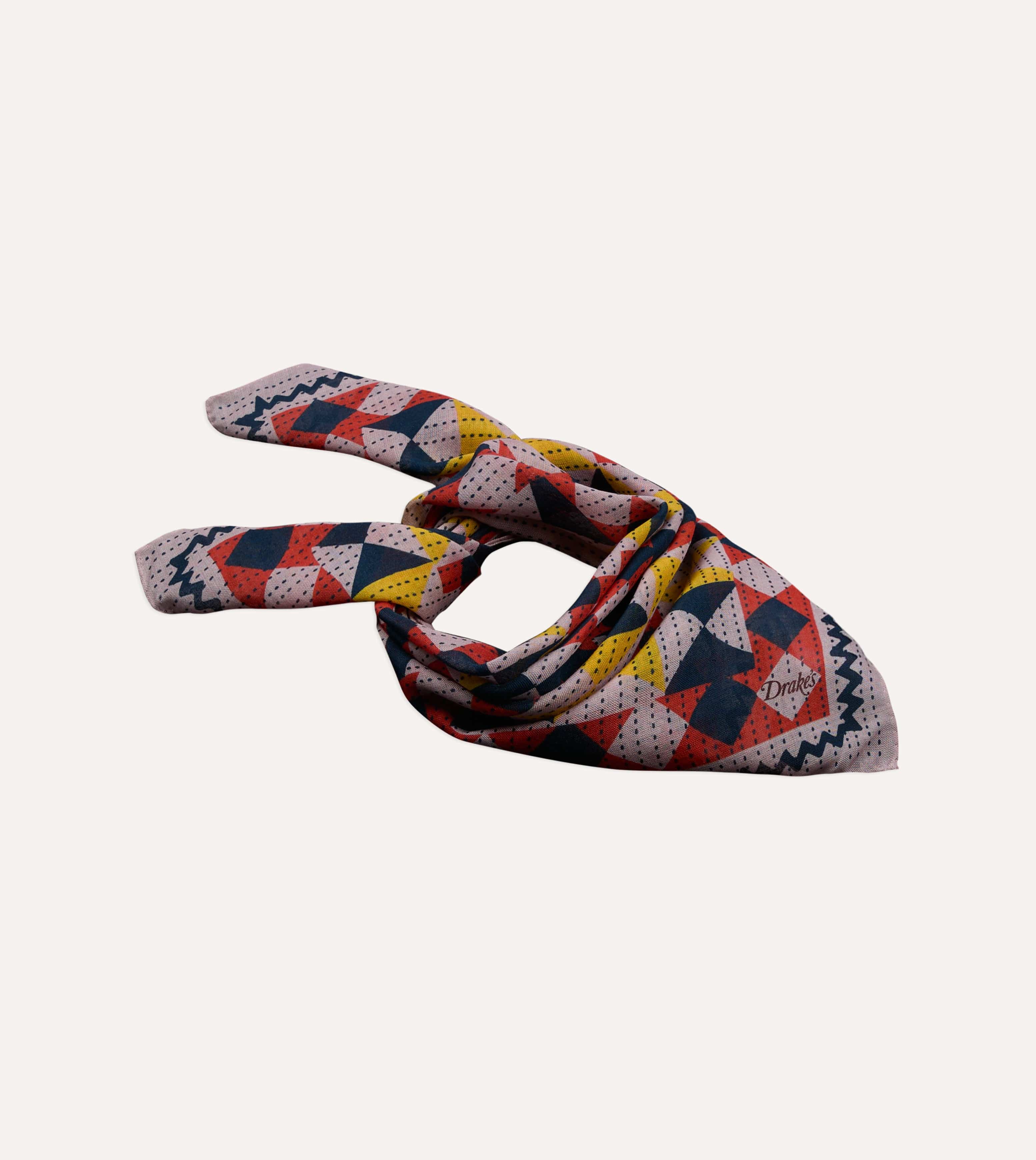 Pink Patchwork Print Wool-Silk Bandana - Image 5