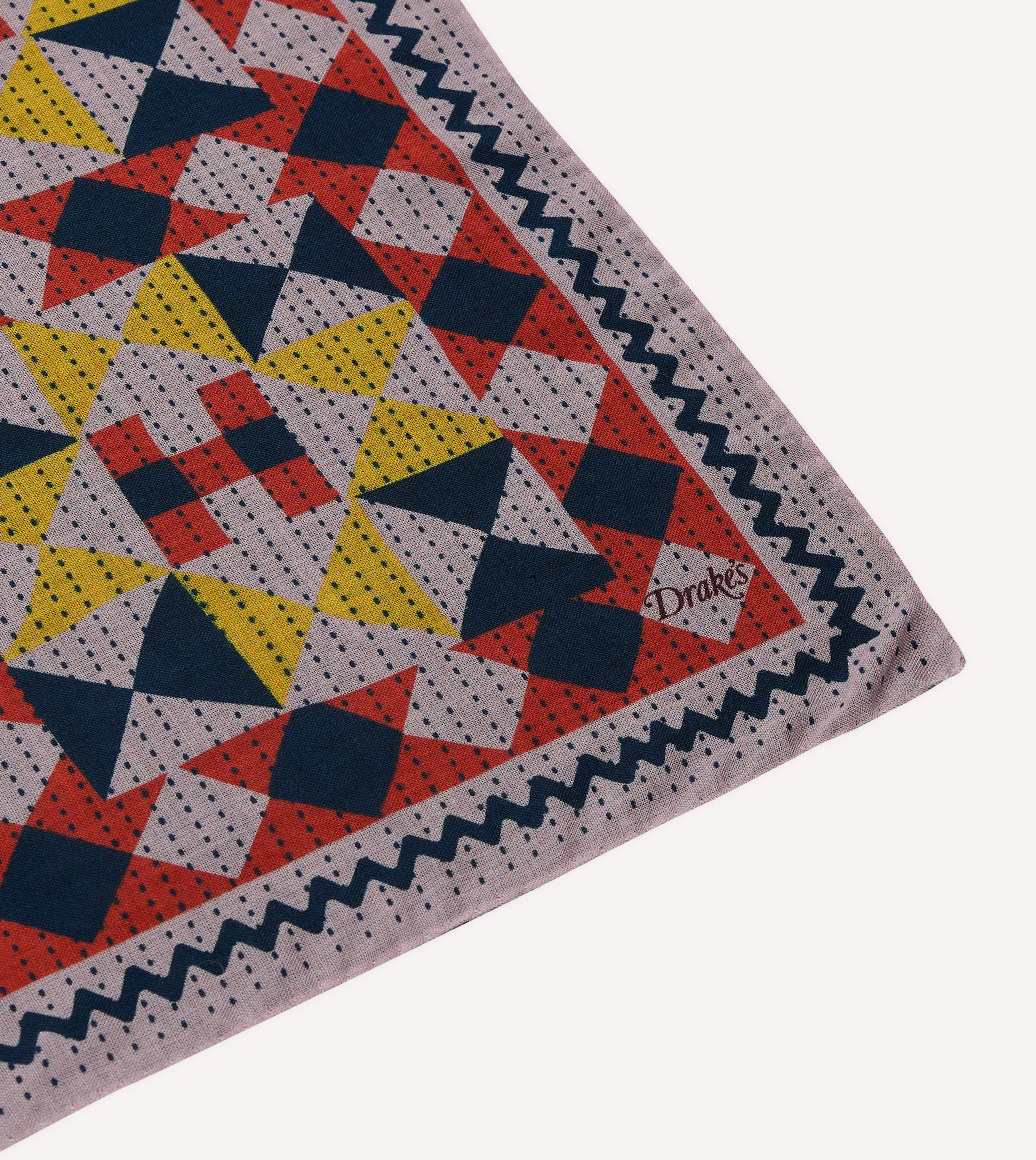 Pink Patchwork Print Wool-Silk Bandana - Image 6