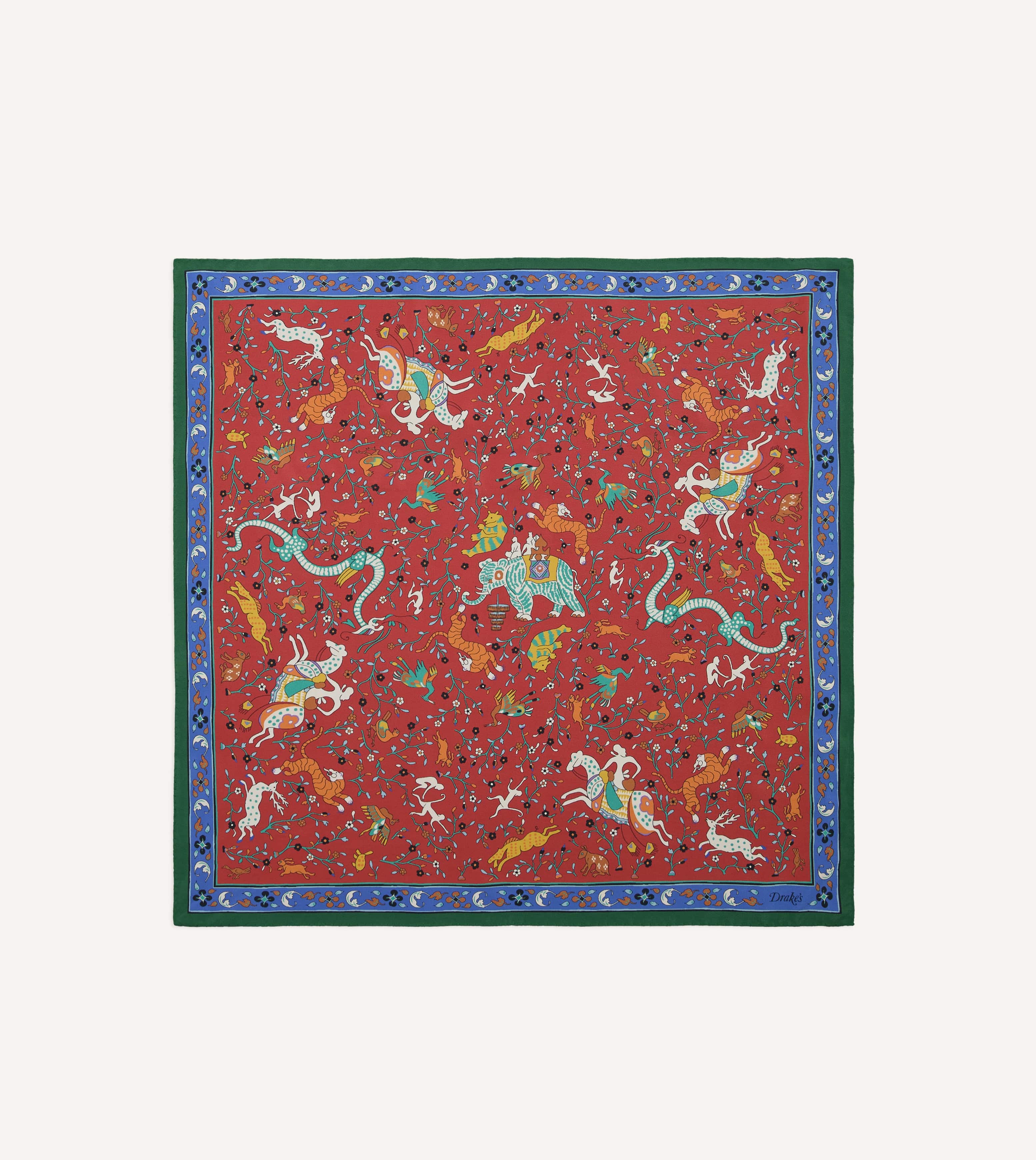Red Animals and Flowers Print Silk Bandana - Image 2