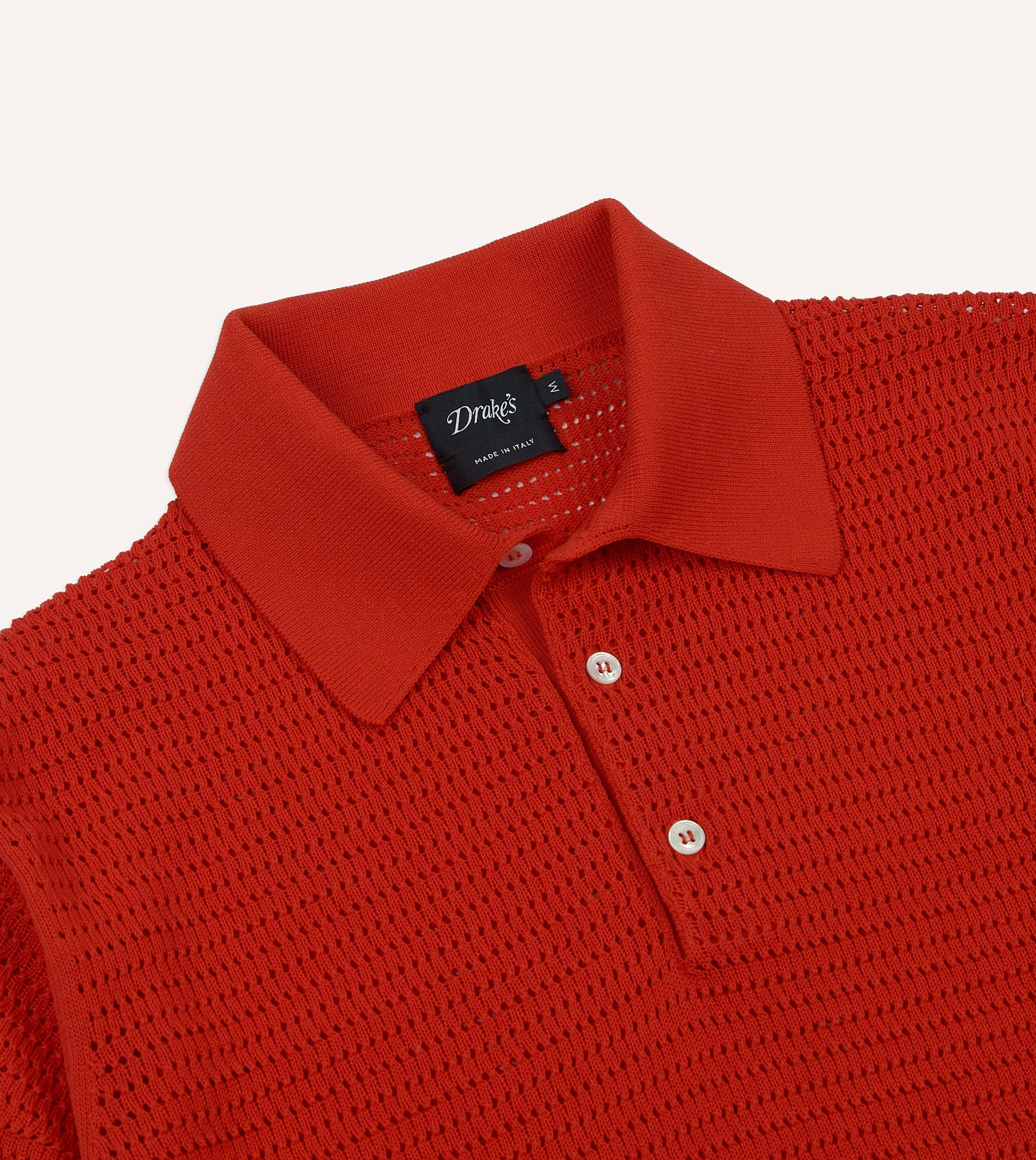 Red Waffle Knit Cotton Short-Sleeve Polo Shirt - Image 3