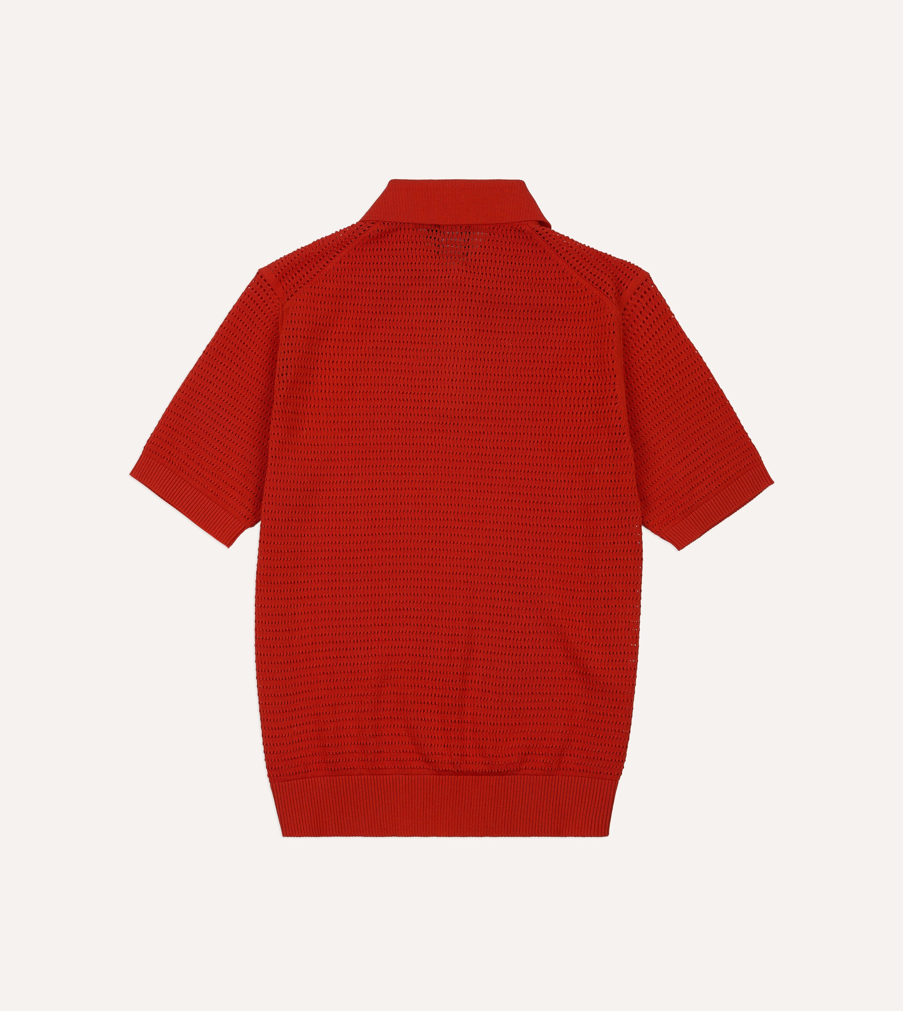 Red Waffle Knit Cotton Short-Sleeve Polo Shirt - Image 4