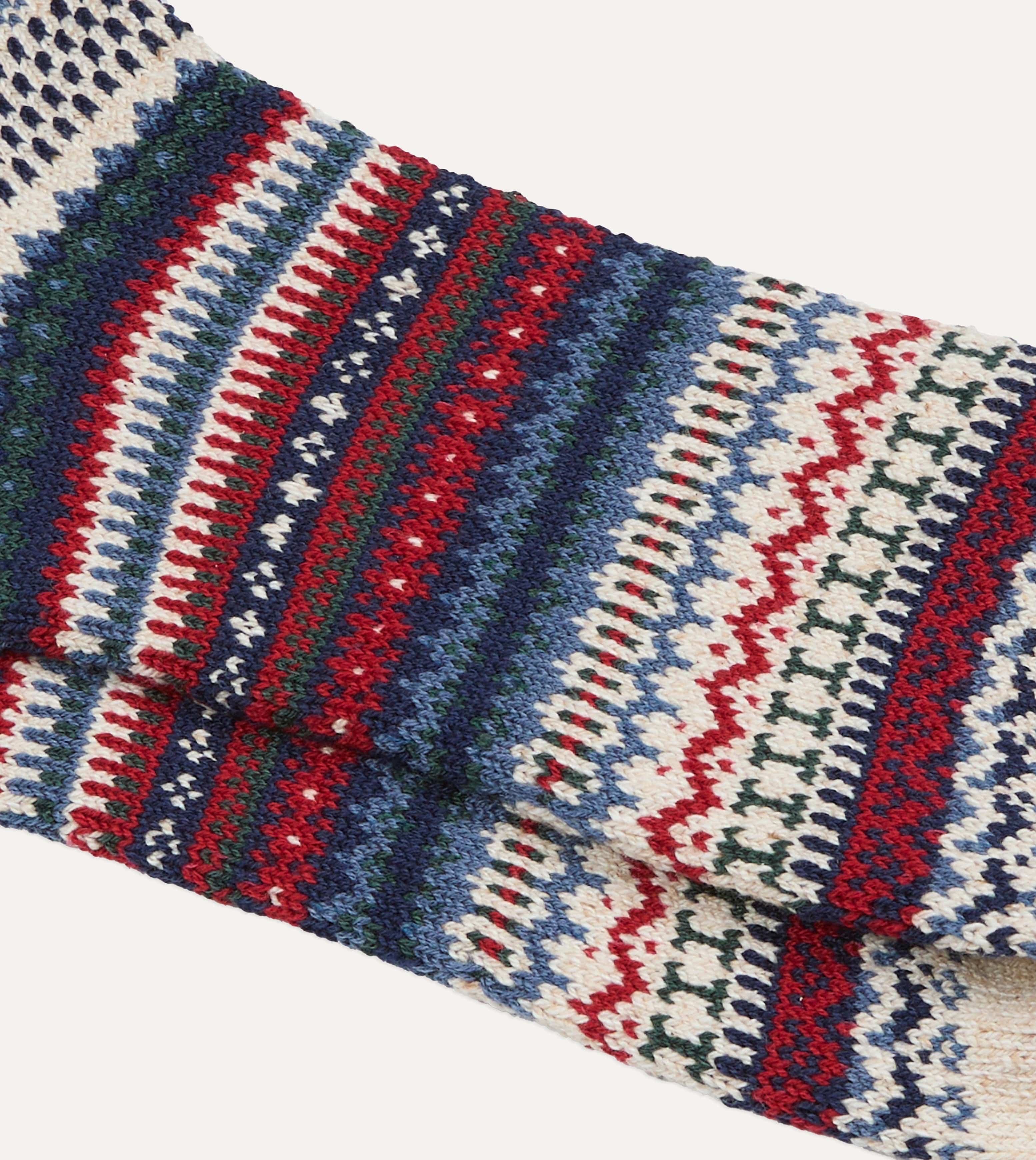 RoToTo Ecru and Navy Wool Nordic Pattern Socks - Image 2