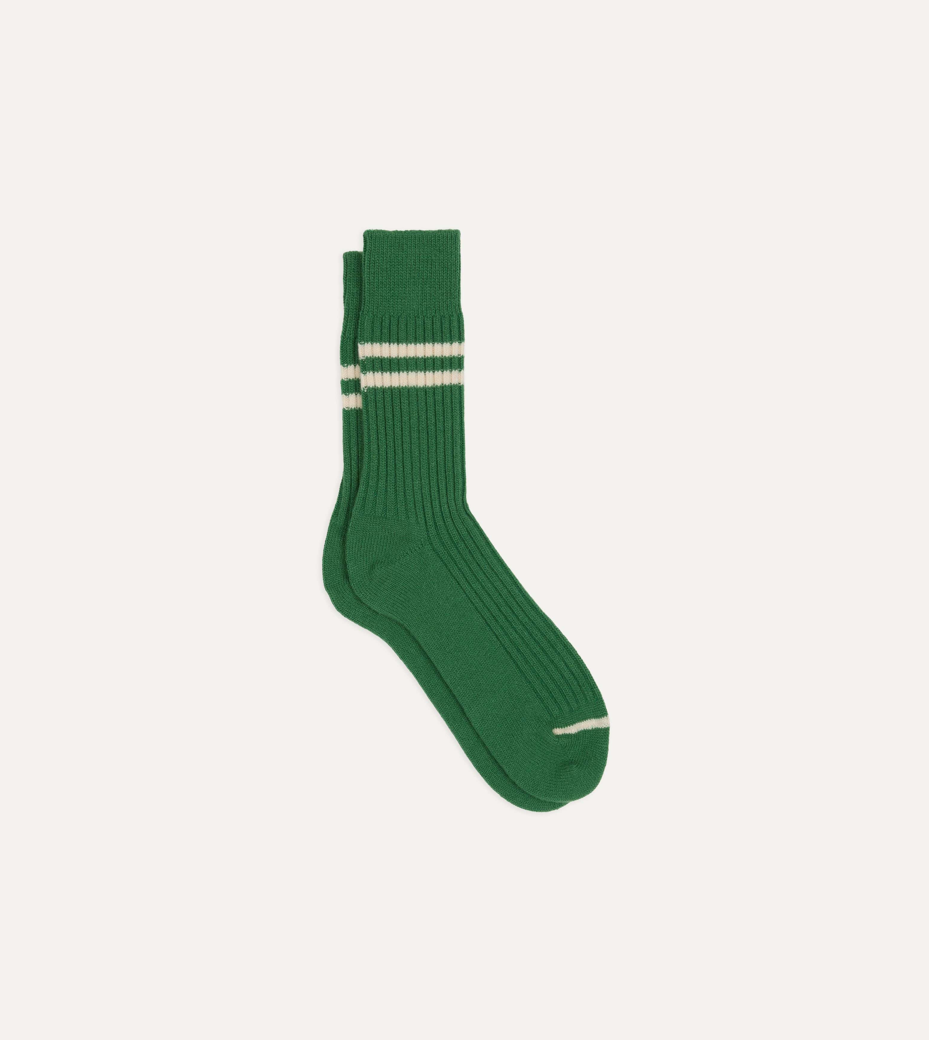 RoToTo Green and Ecru Merino Lambswool Stripe Socks