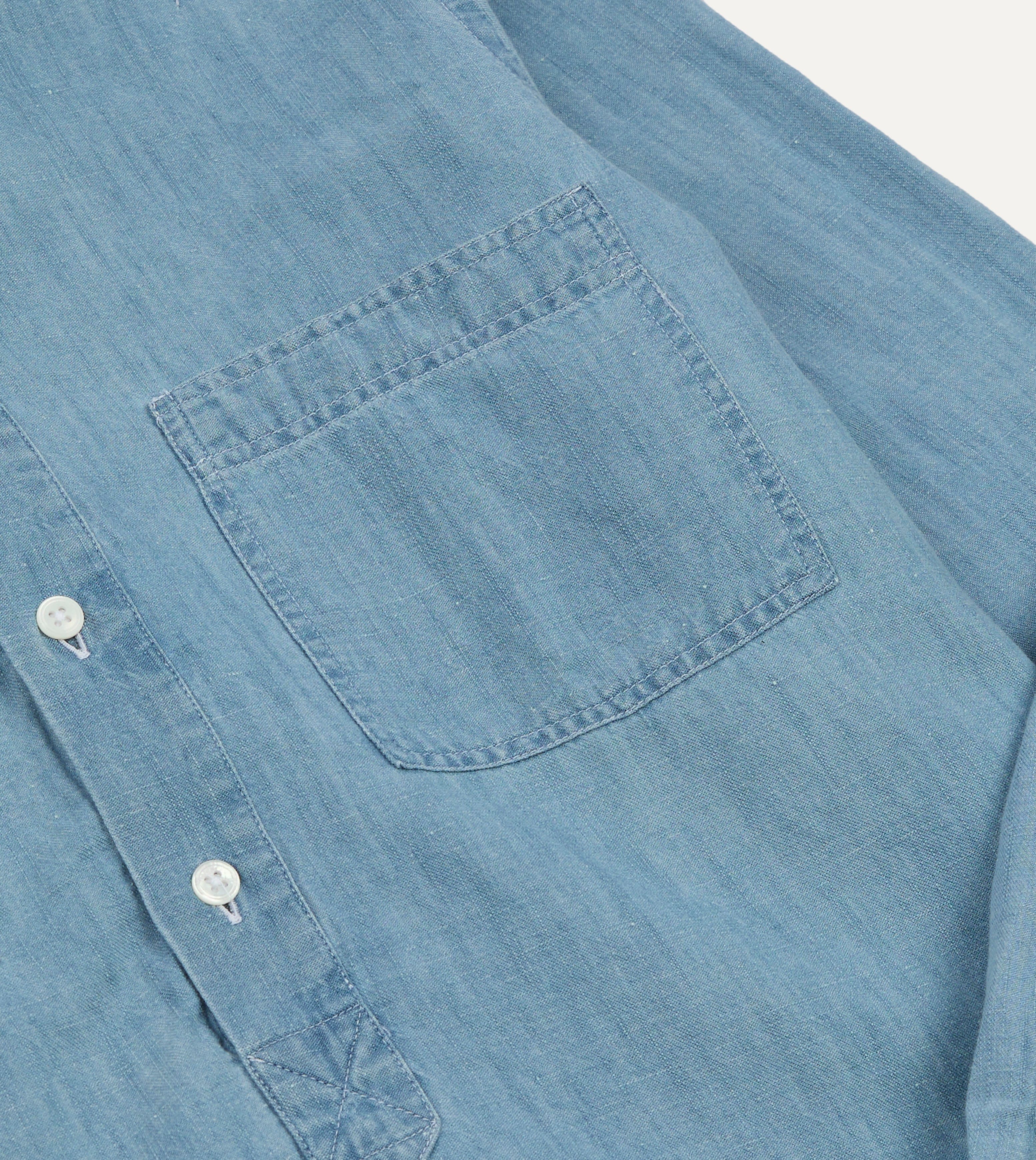 Stone Wash Cotton Chambray Button-Down Collar Popover Shirt - Image 5