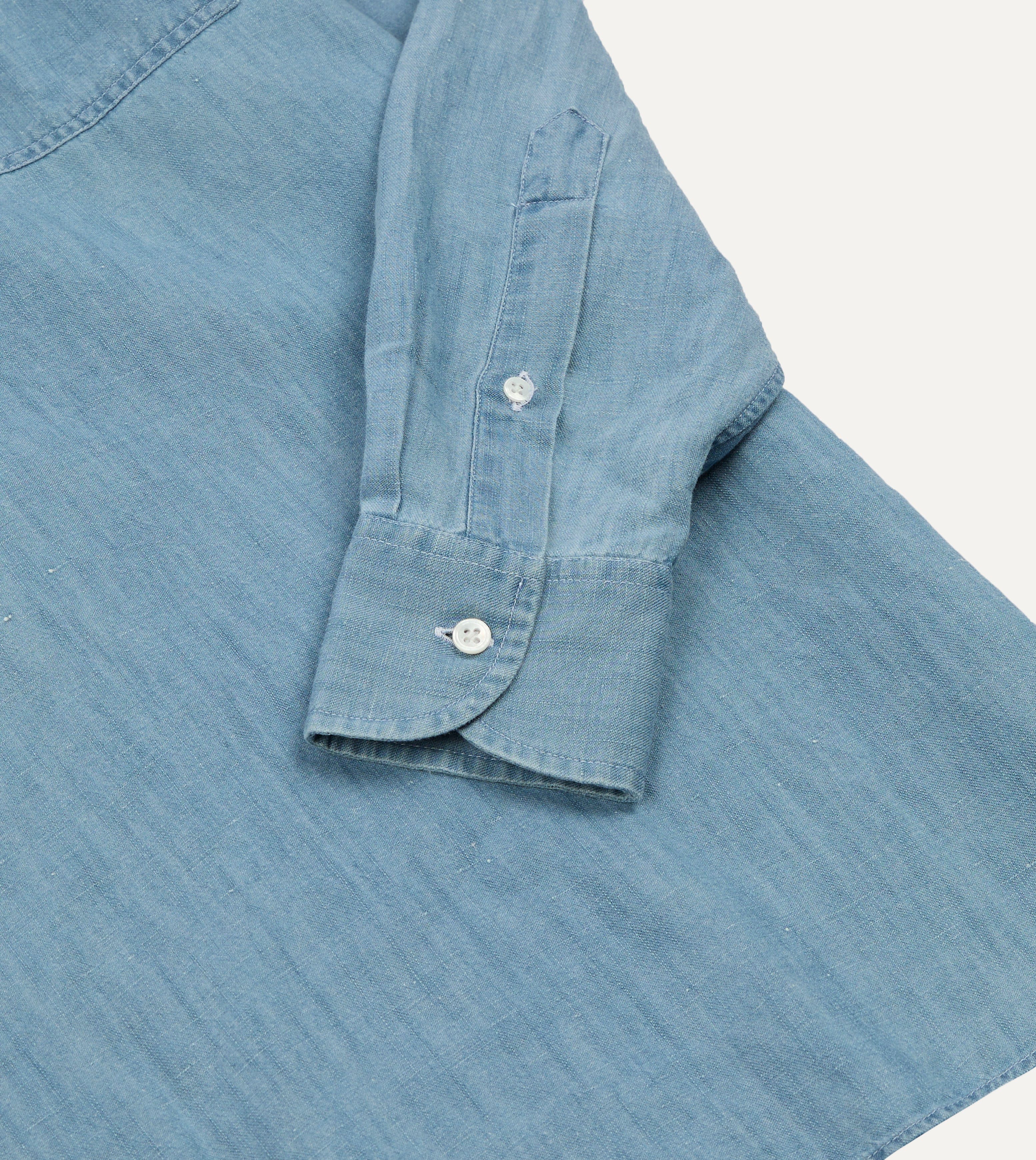Stone Wash Cotton Chambray Button-Down Collar Popover Shirt - Image 6