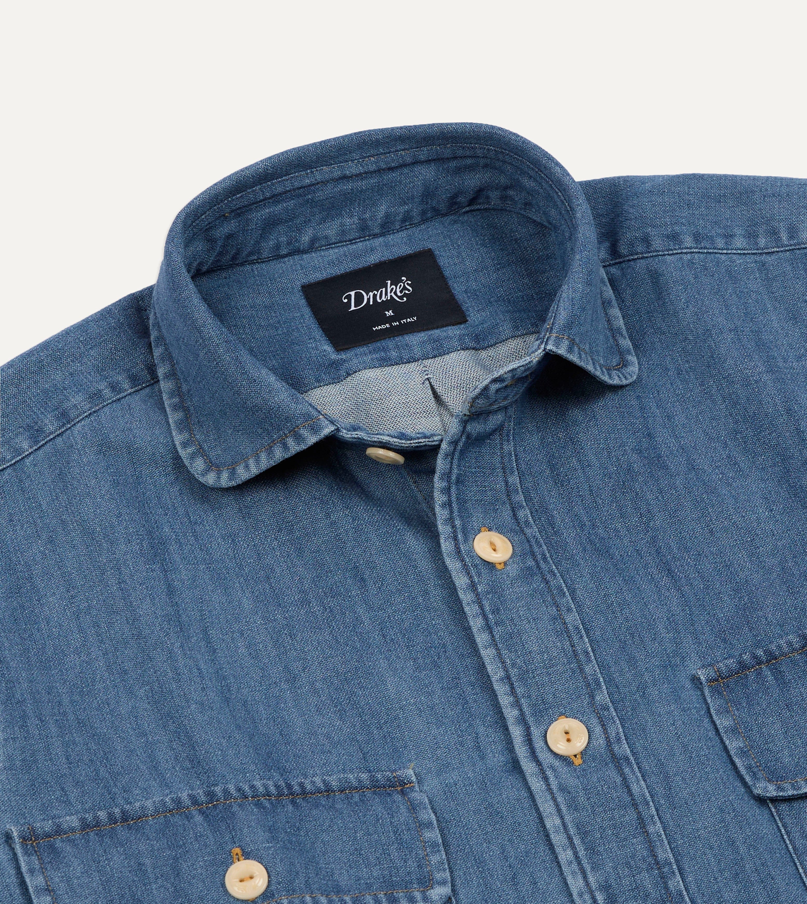 Stone Wash Denim Club Collar Work Shirt - Image 5