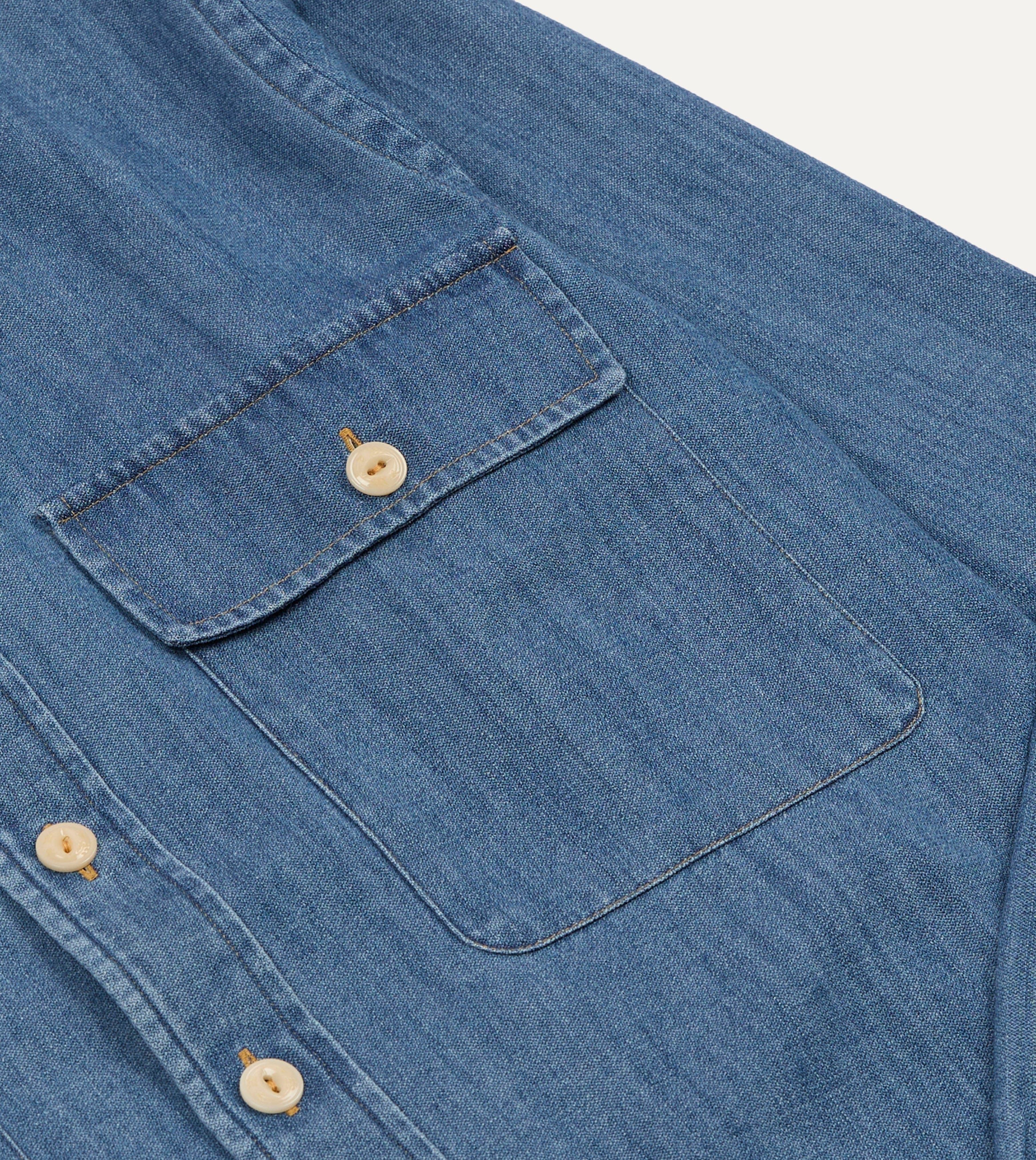 Stone Wash Denim Club Collar Work Shirt - Image 6