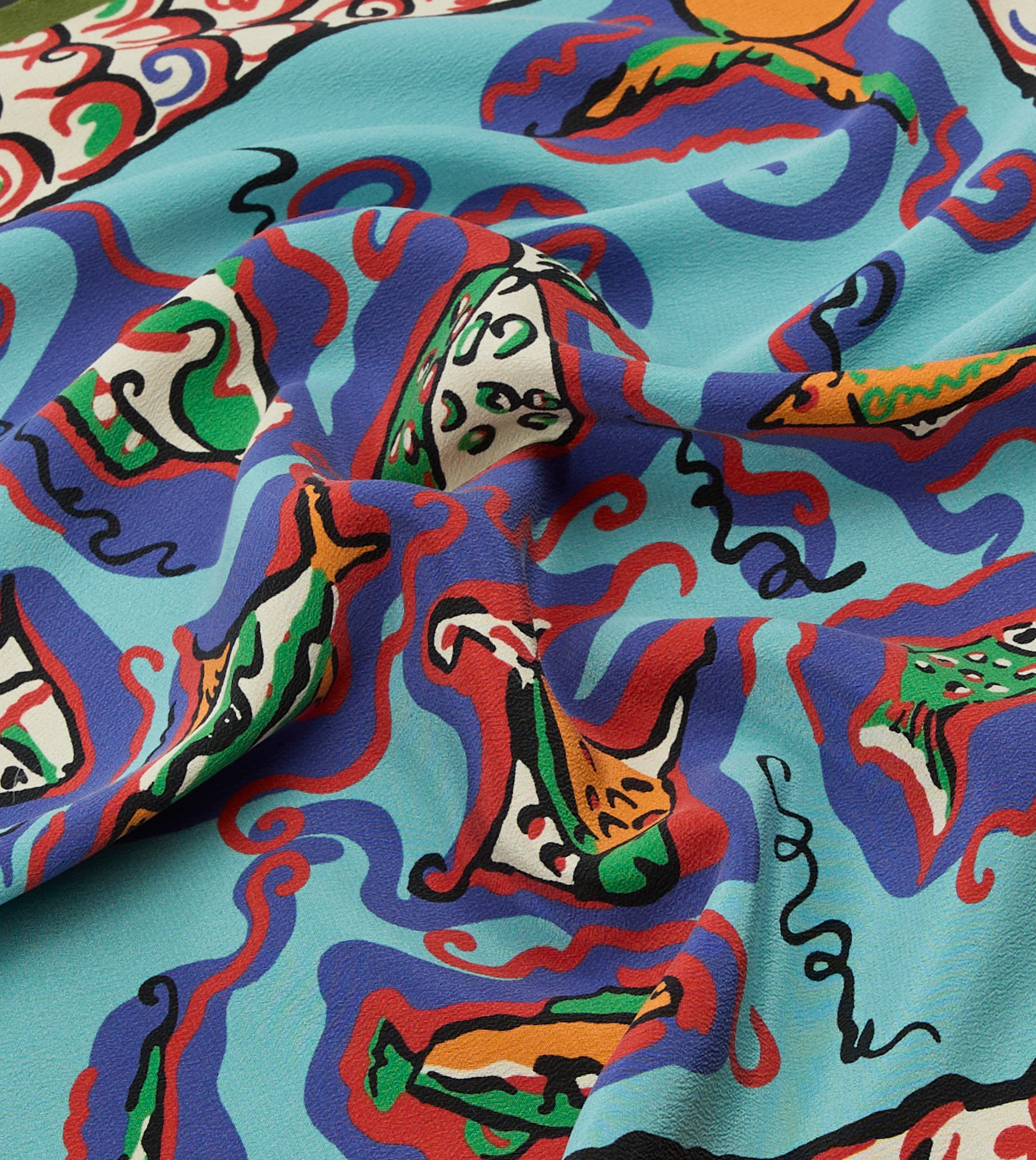Teal Fish Print Silk Pocket Square - Image 3