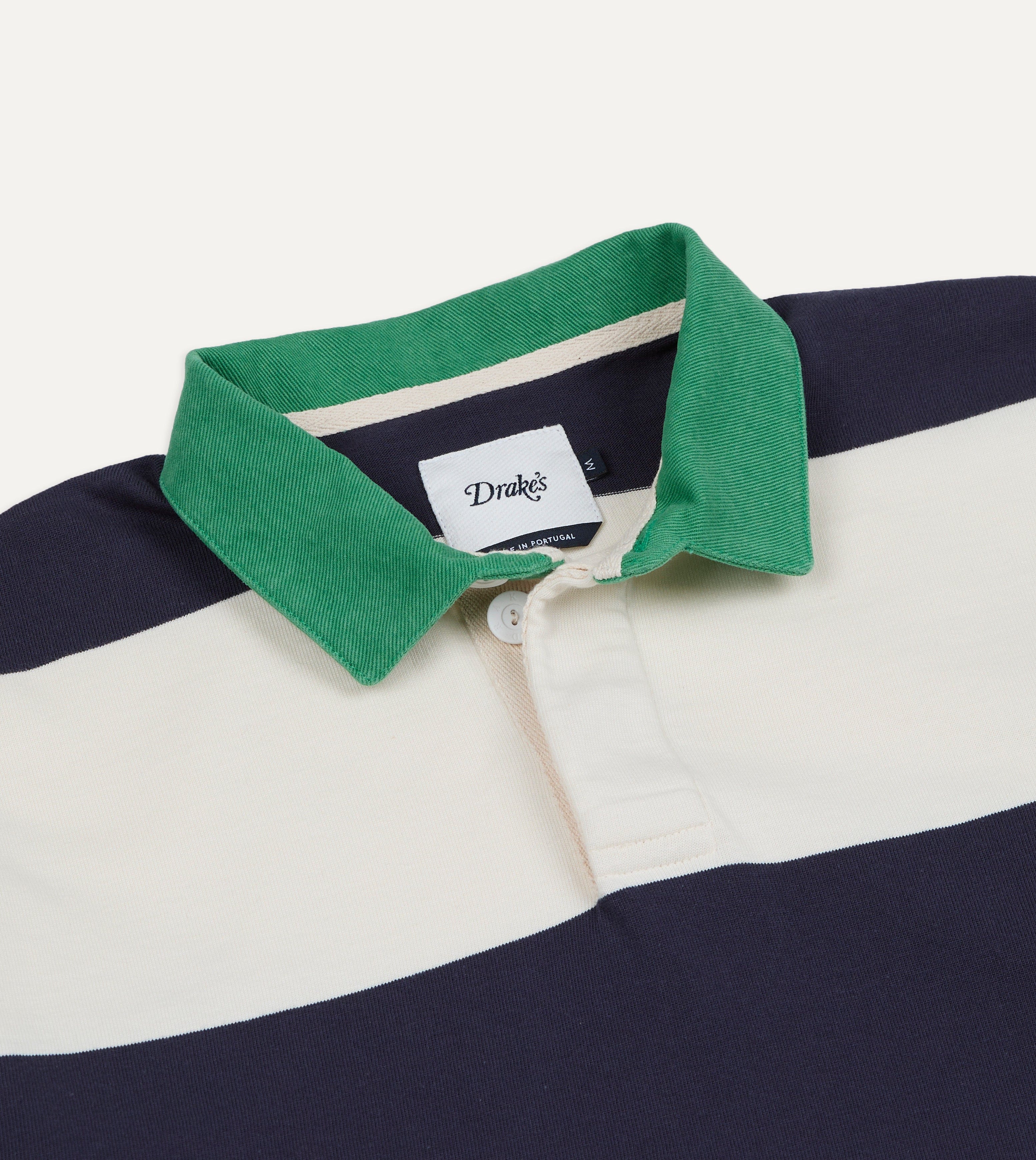 White and Navy Block Stripe Cotton Rugby Shirt - Image 4