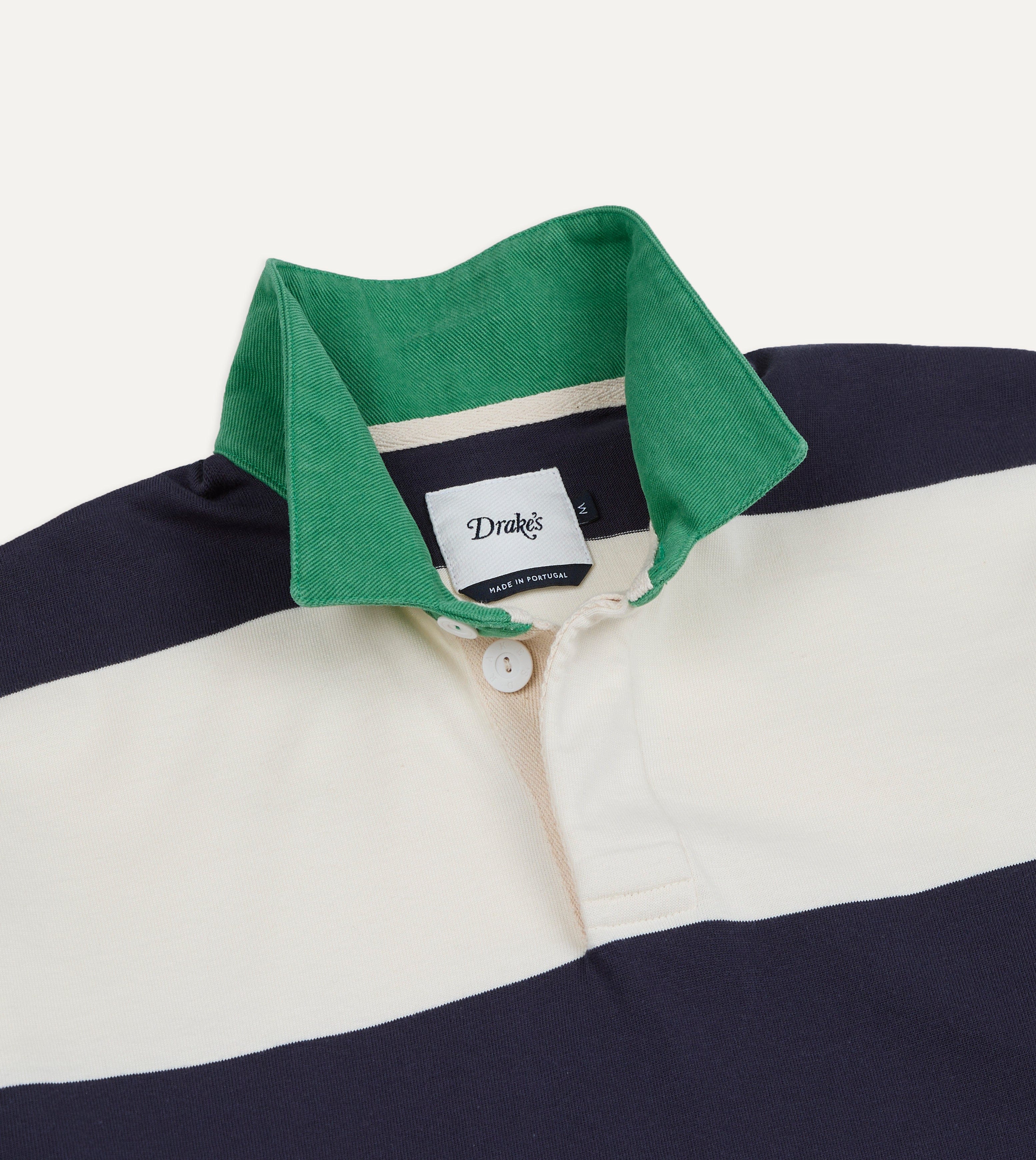 White and Navy Block Stripe Cotton Rugby Shirt - Image 5