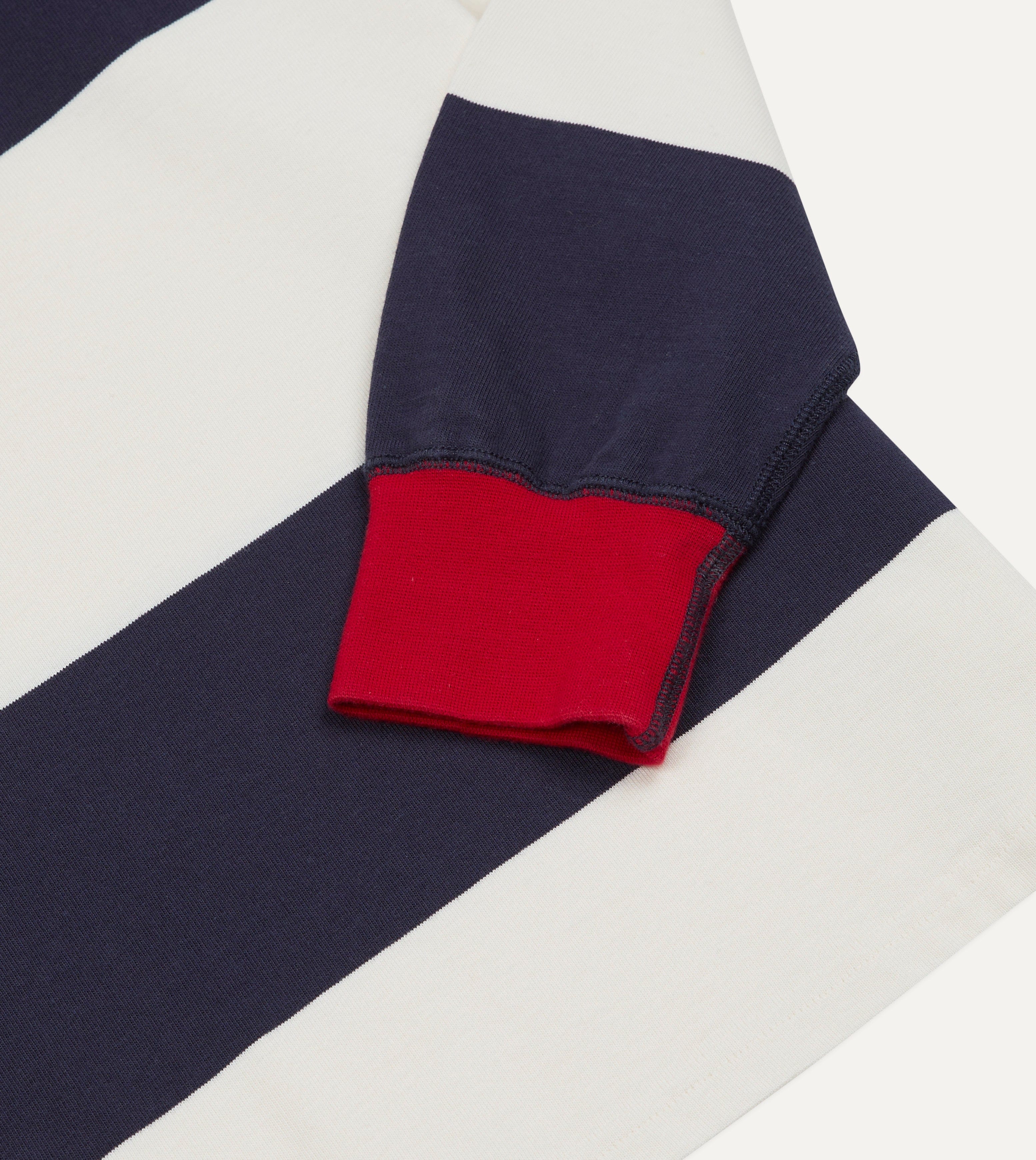 White and Navy Block Stripe Cotton Rugby Shirt - Image 6