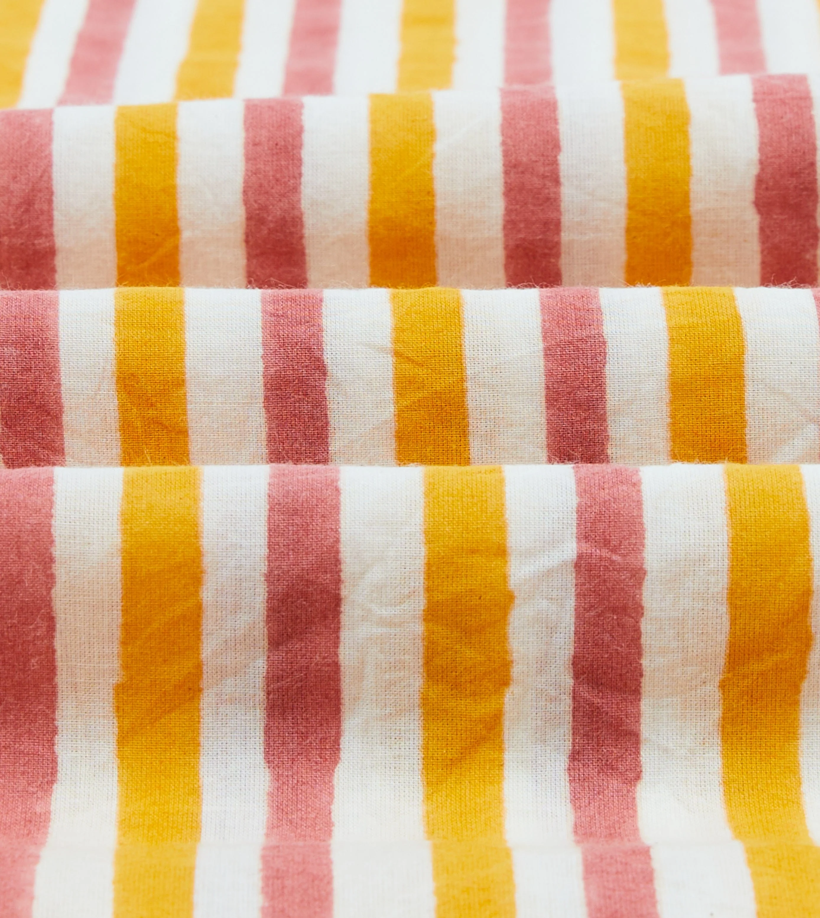 Yellow and Pink Stripe Block Print Cotton Camp Collar Short Sleeve Shirt - Image 2