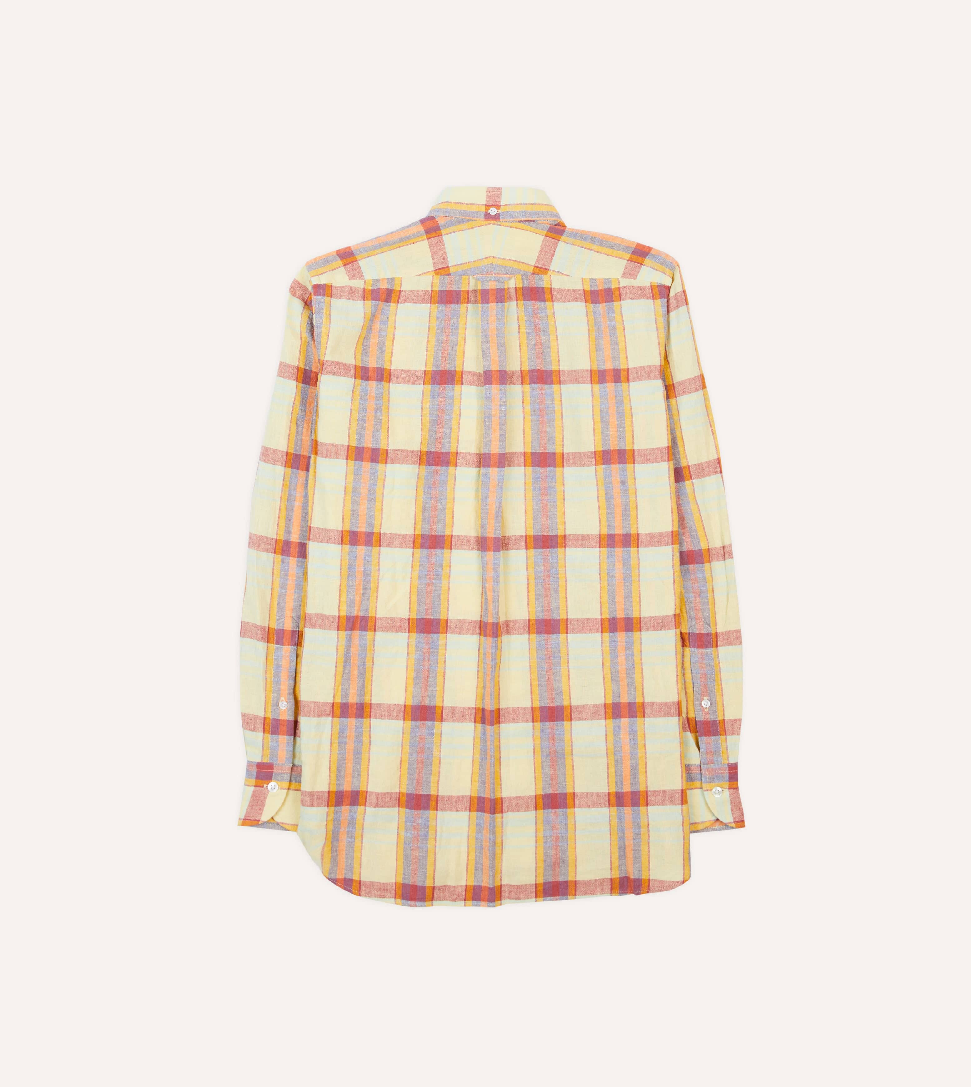 Yellow and Red Madras Check Cotton-Linen Button-Down Shirt - Image 6