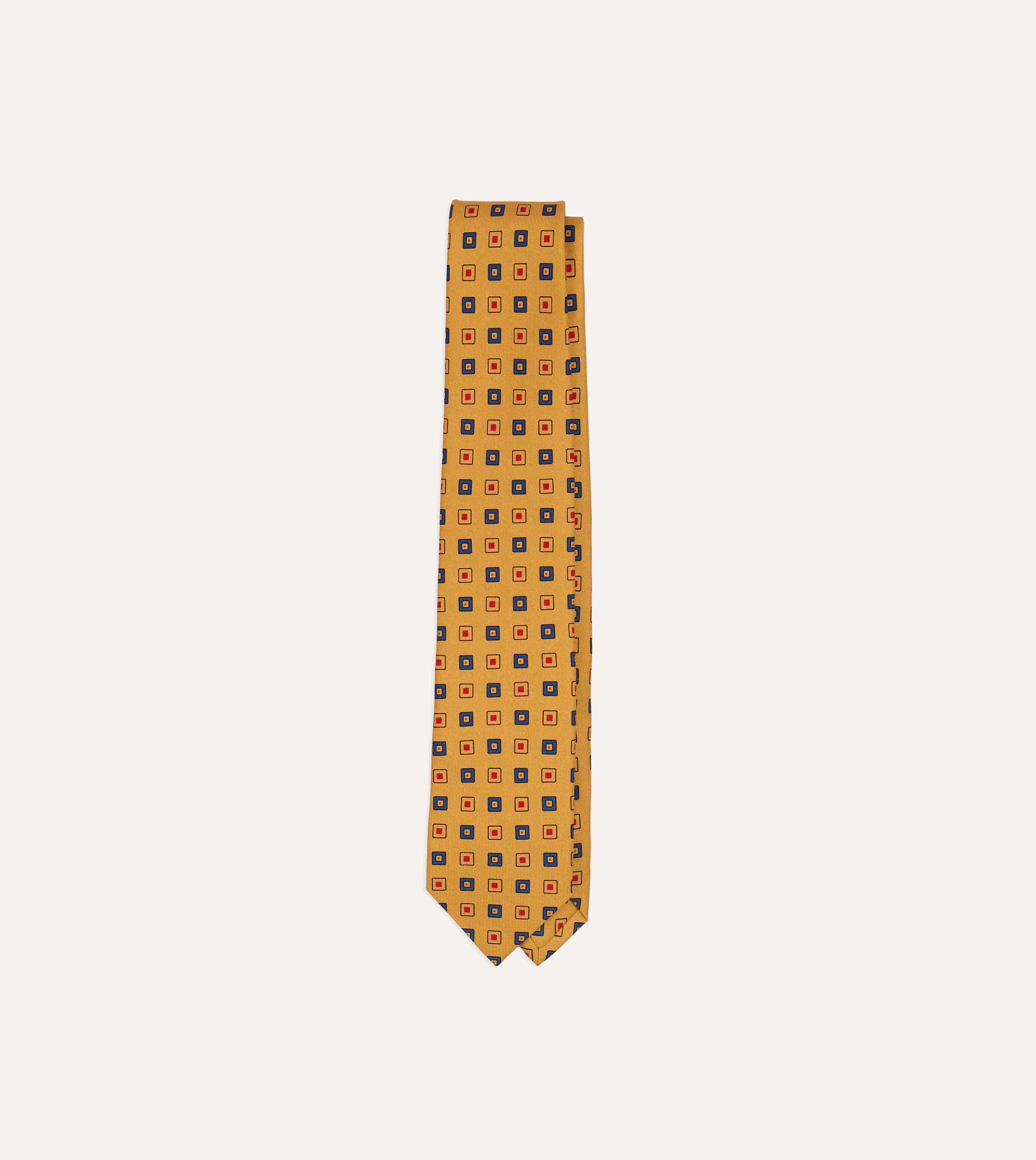 Yellow Geometric Diamond Print Silk Self-Tipped Tie - Image 2