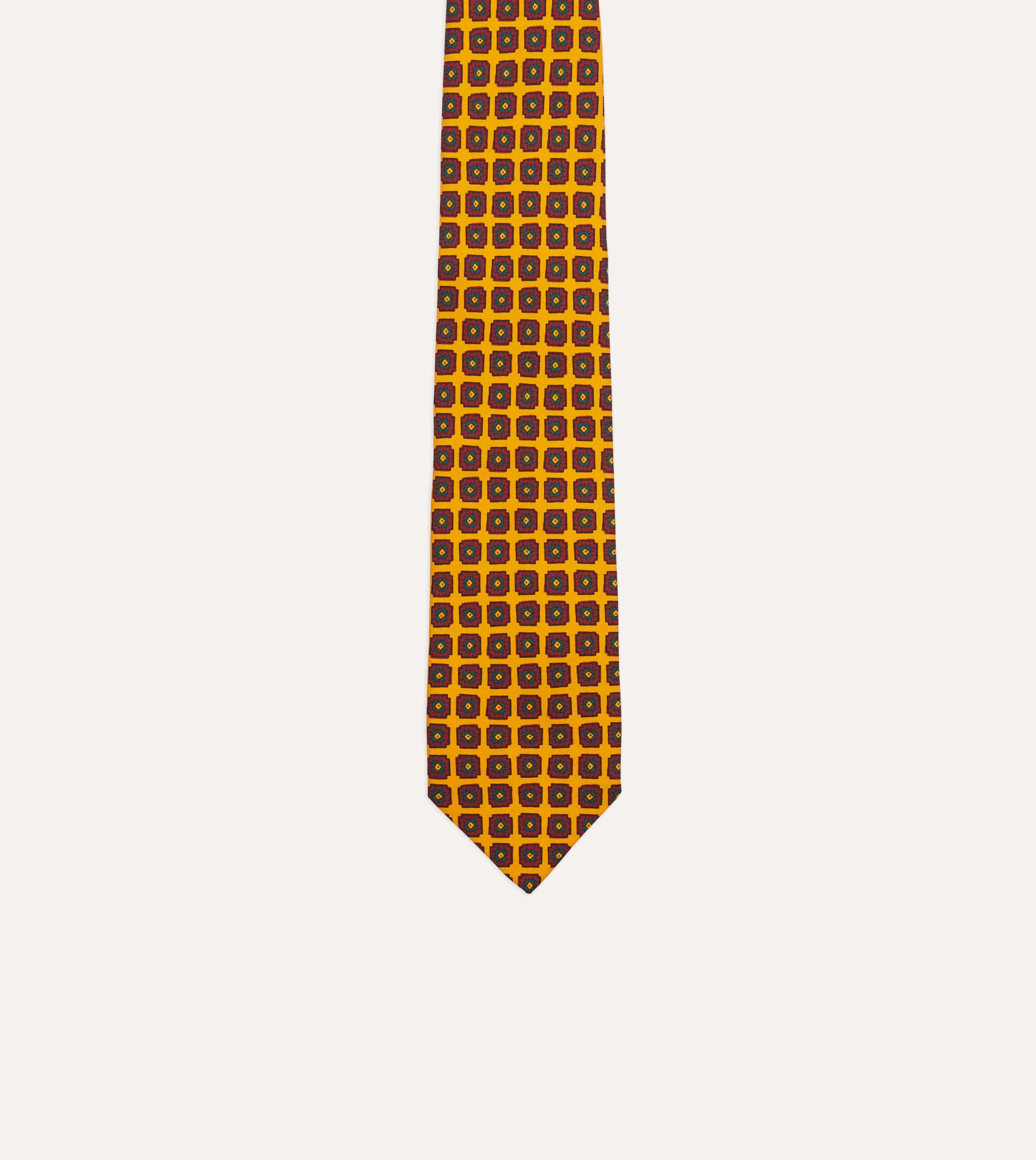 Yellow Geometric Flower Print Silk Self-Tipped Tie - Image 3