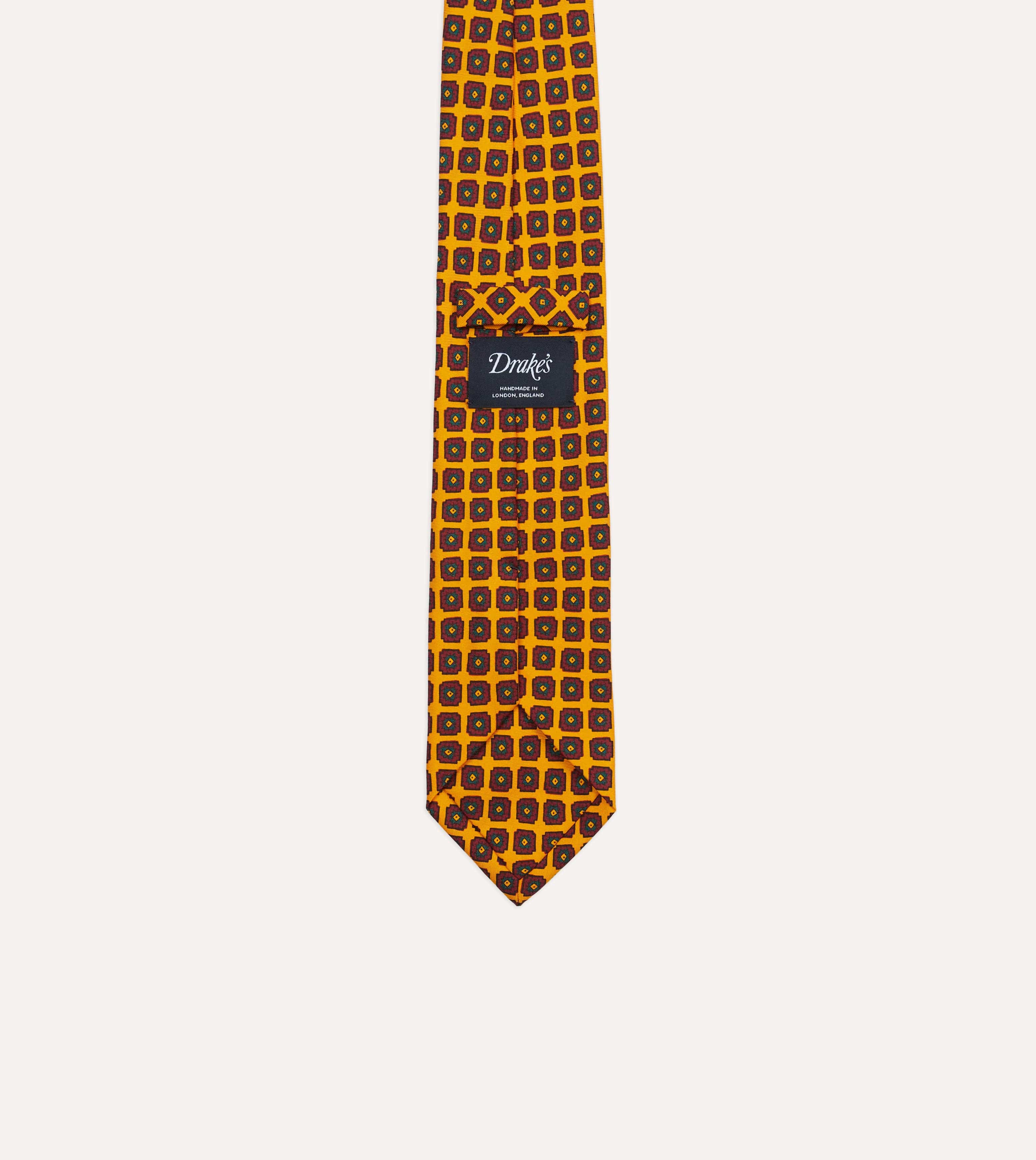 Yellow Geometric Flower Print Silk Self-Tipped Tie - Image 4