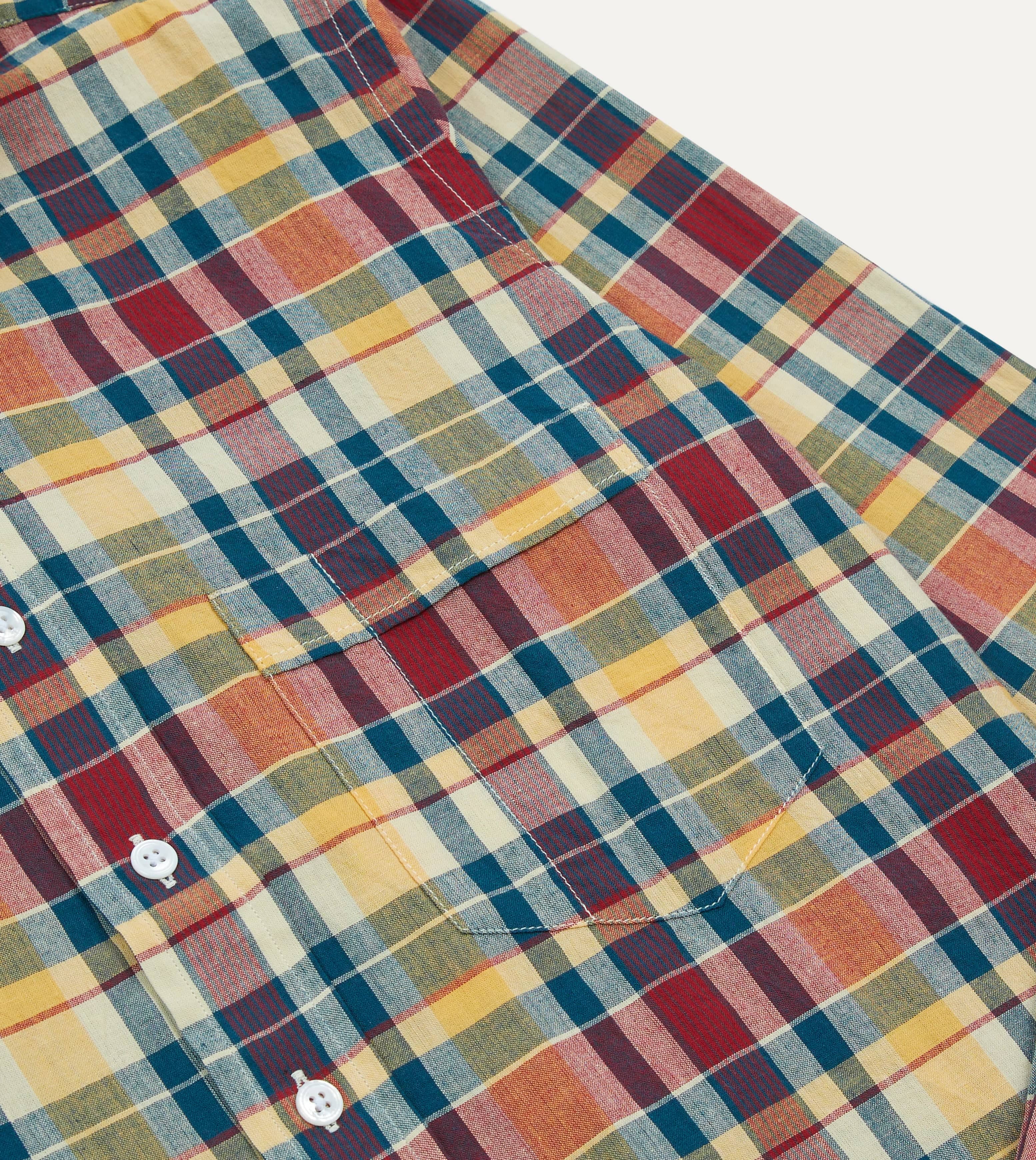 Yellow, Red and Blue Madras Check Cotton Button-Down Shirt - Image 4