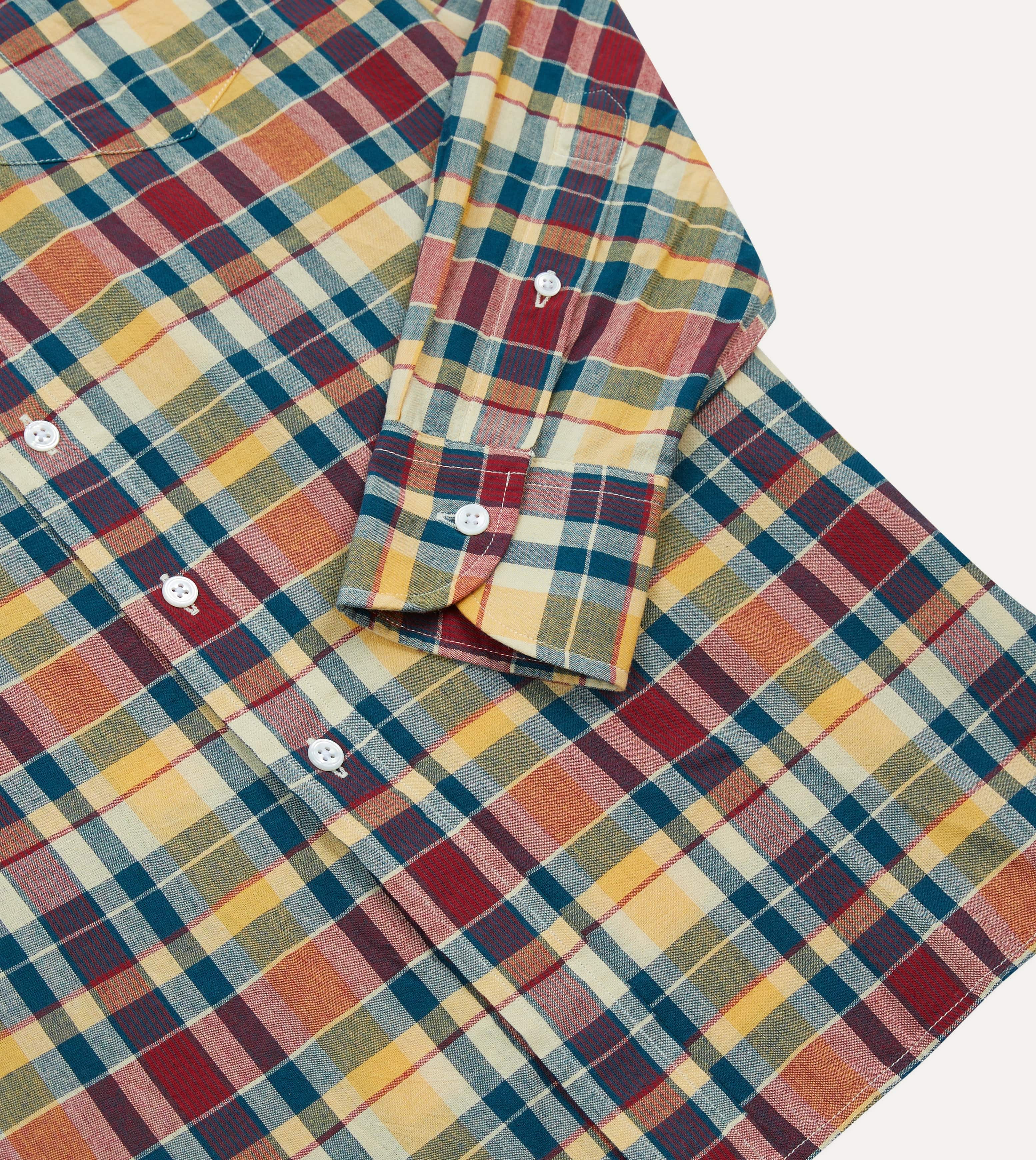 Yellow, Red and Blue Madras Check Cotton Button-Down Shirt - Image 5